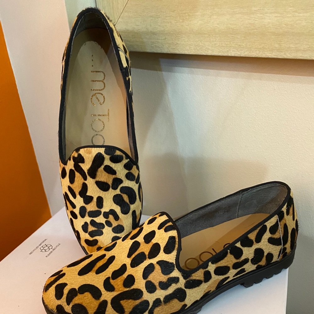 Leopard print genuine fur flats